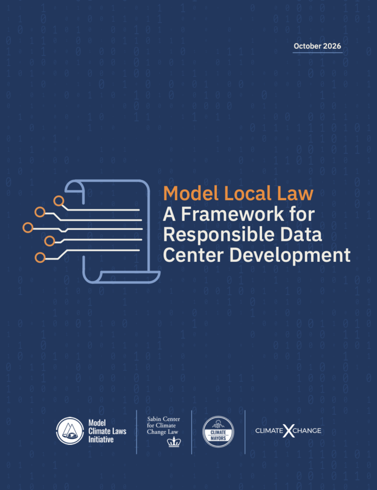 Cover of Model Local Law: A Framework for Responsible Data Center Development, an October 2026 report from Climate Mayors and partners